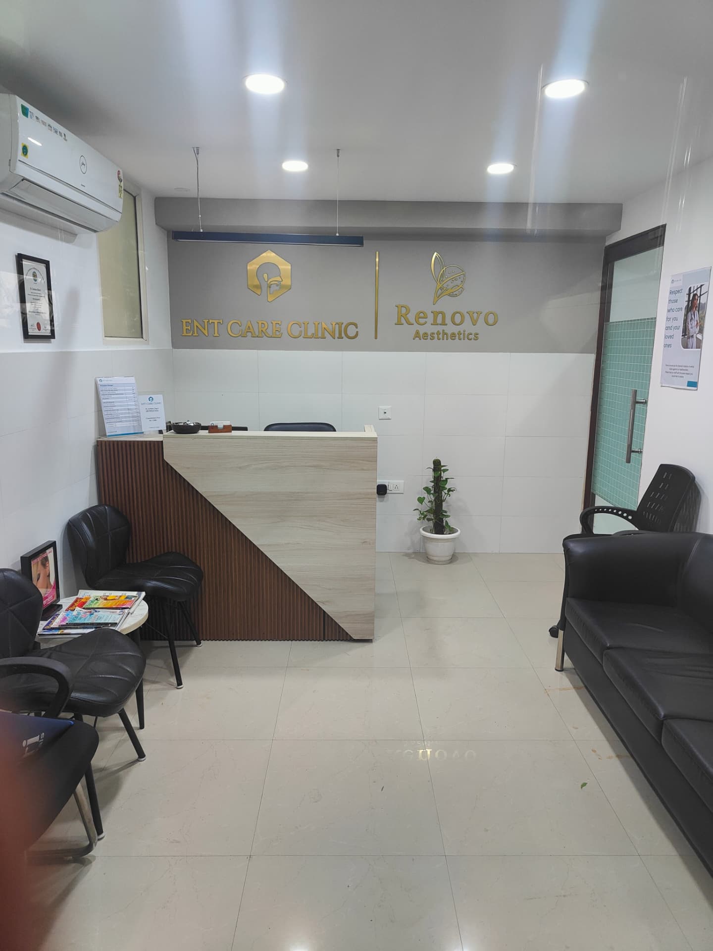 Waiting area and reception at ENT Care Clinic