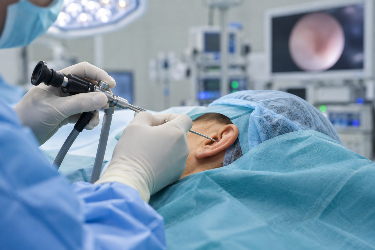 Endoscopic ear surgery instruments prepared in an ENT clinic